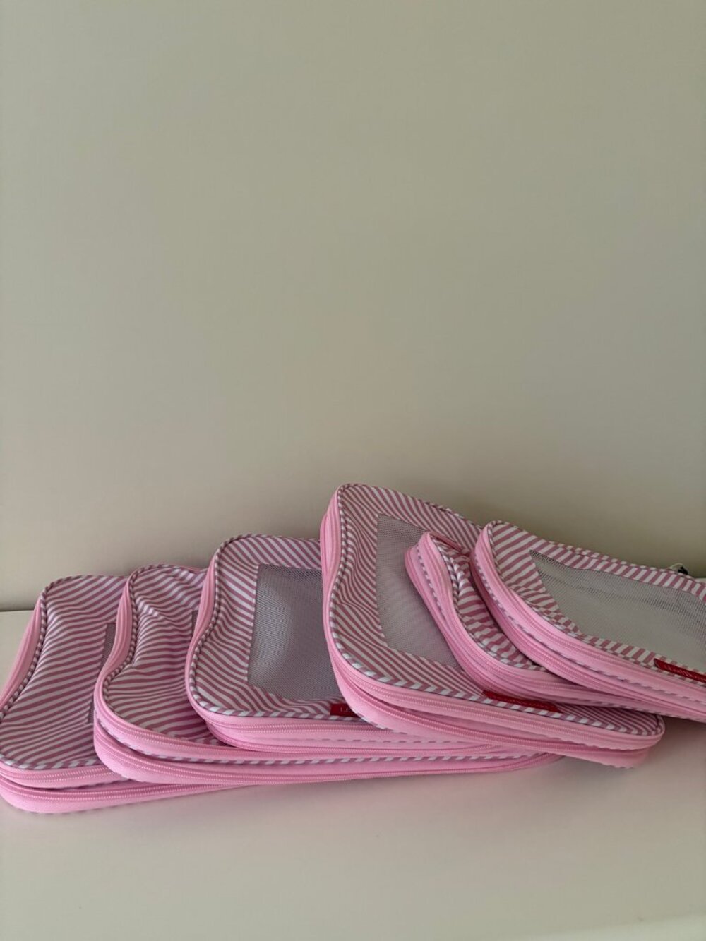LeanTravel Packing Cubes 6-Pack Pink Stripes Compression Set